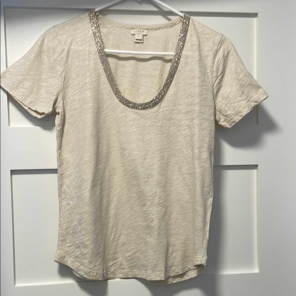 LOFT Cream Short Sleeve Top with Silver Accents
